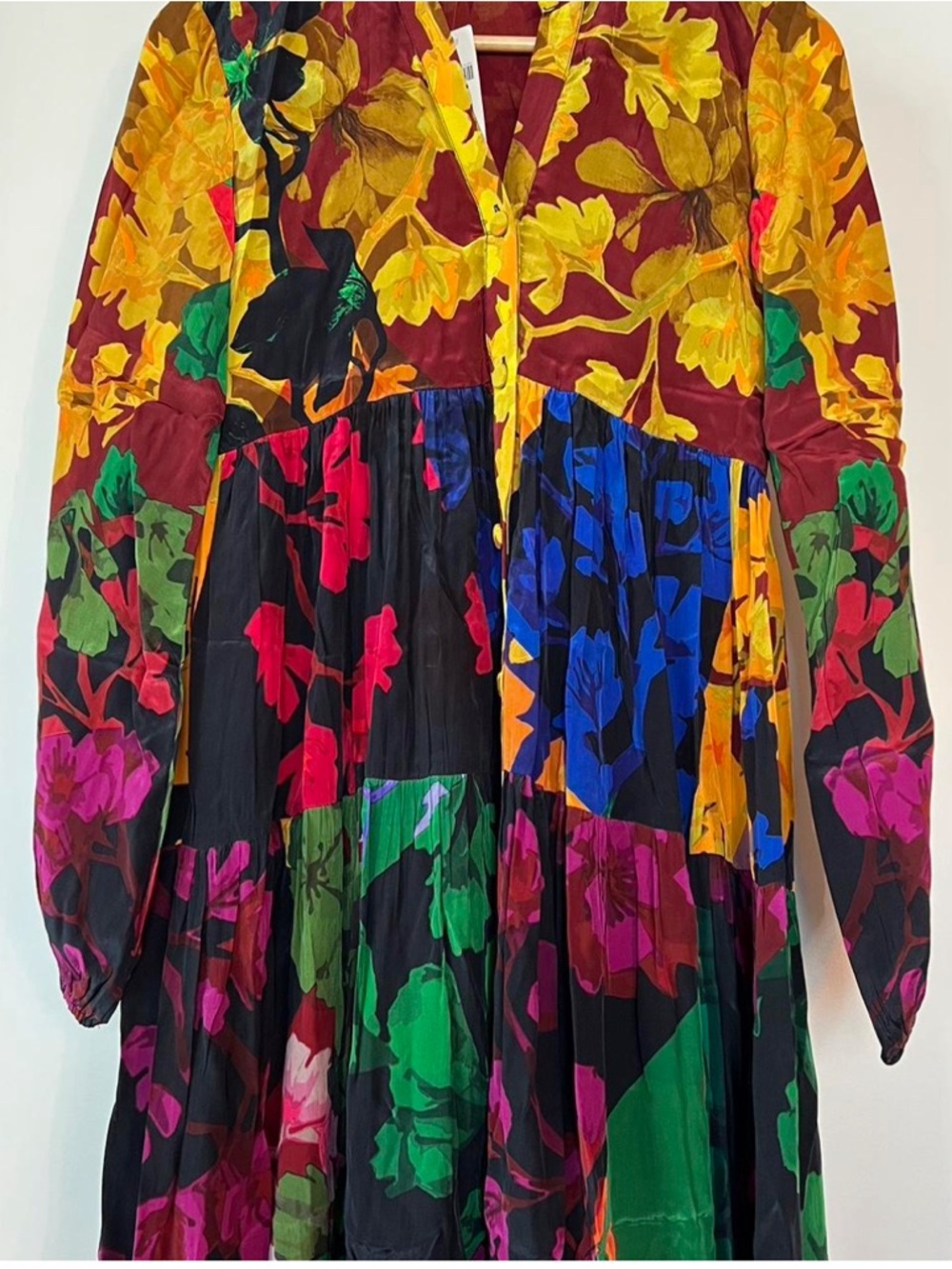 Anthropologie Siddhartha Bansal Mixed Print Button Front Maxi Dress Size XXS - Picture 3 of 9